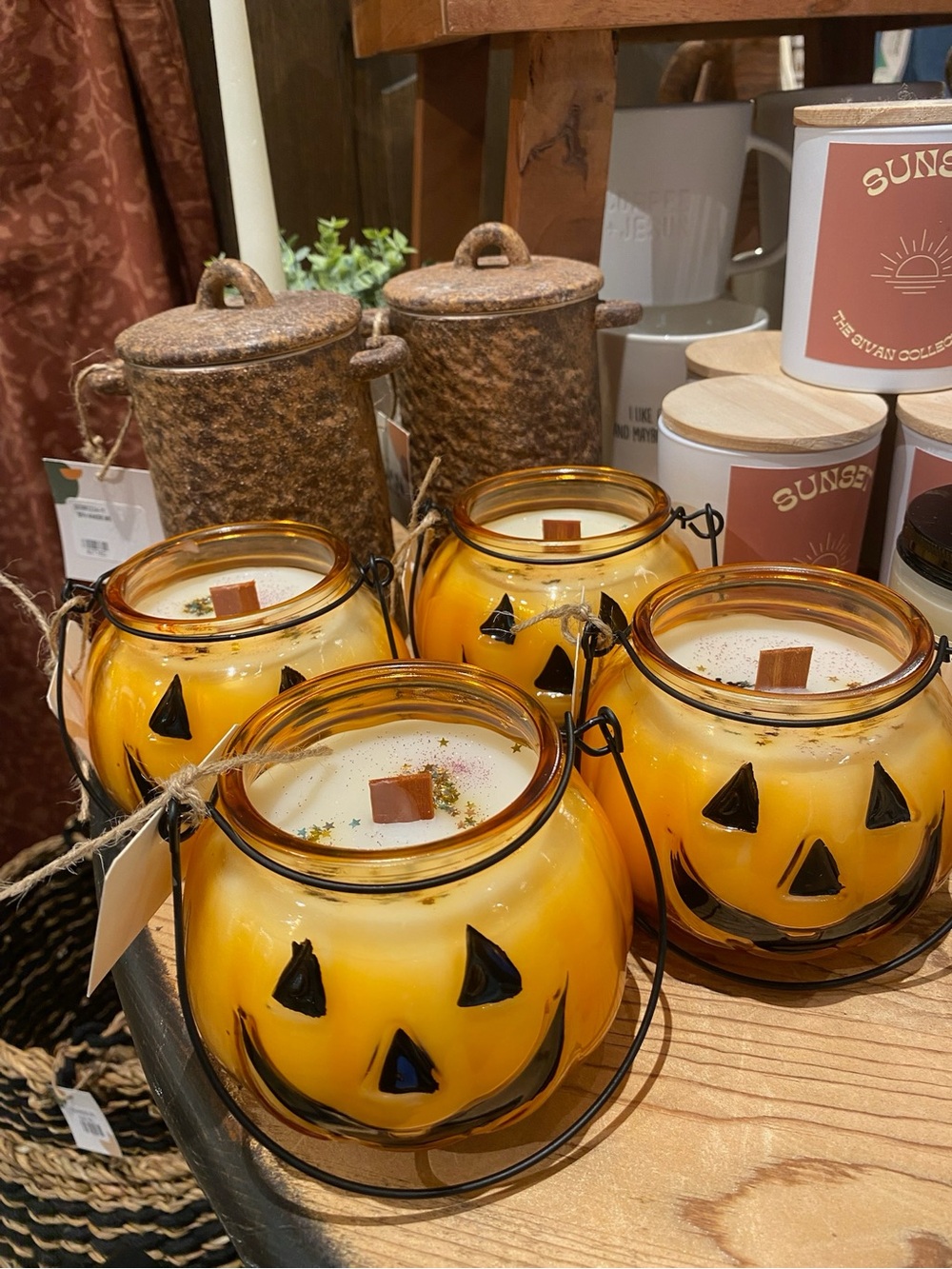 Festive Orange Jack-O'-Lantern Pumpkin Jar Candle with Wooden Wick